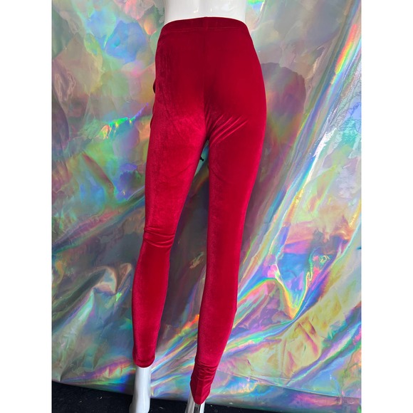 NEW Red Velvet Leggings with Black Lace Up Waist - Picture 4 of 10